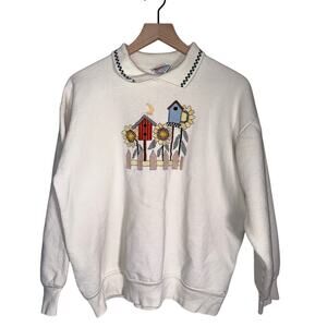 VINTAGE GLORIA cottagecore coastal grandma embroidered birdhouse sweatshirt XL